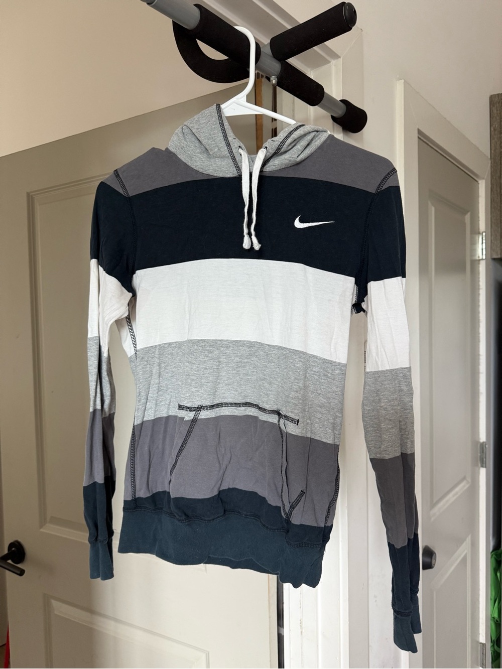 Nike Hooded Long Sleeve Stripe Pullover - Navy, Gray, White